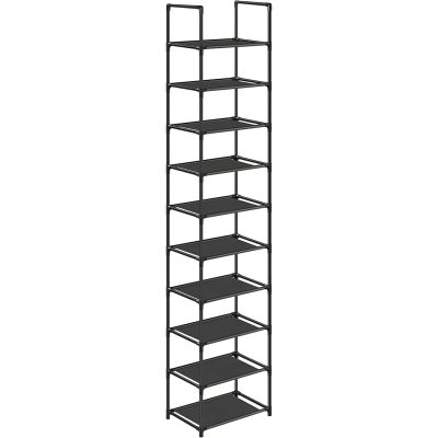 10 szintes cipőtartó, helytakarékos cipő polc 33 x 33 x 173 cm, fekete