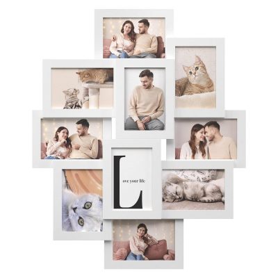 Fotókeret kollázs, keret 10 fényképhez, fehér