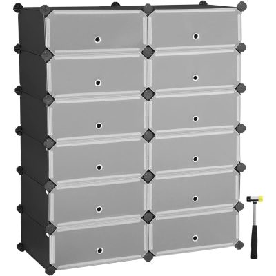 Cipőtartó, téglalap alakú tárolórendszer, 12 nyílásos moduláris, fekete