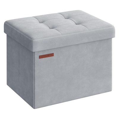 Tároló puff, összecsukható bársony tárolódoboz, szürke, 31 x 41 x 31 cm