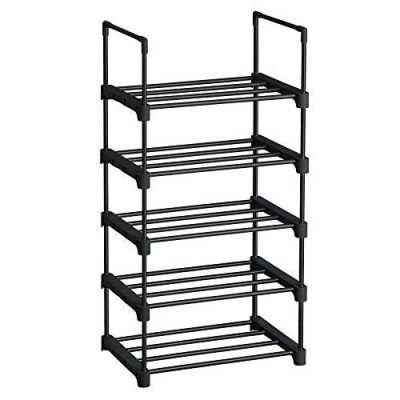 Cipőtartó, 5 szintes fém cipőtároló fémkerettel, fekete
