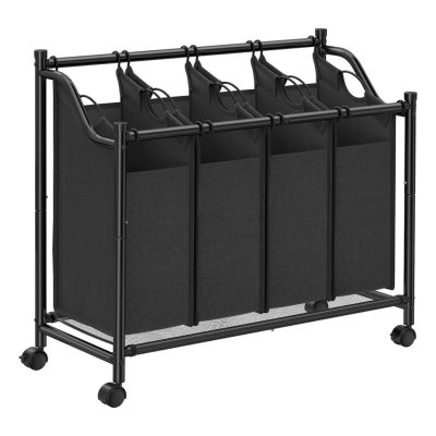 Szennyeskosár görgőkkel 4 x 35l, 4 kivehető táskával, fekete
