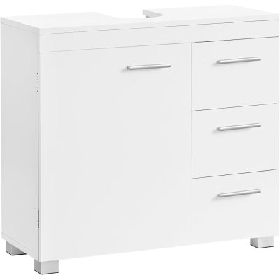 Mosdó alatti szekrény, fürdőszobai szekrény 3 nagy fiókkal, 30 x 70 x 64 cm, fehér