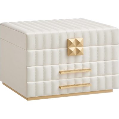 3 szintes ékszerdoboz tükörrel, ékszertartó 2 fiókkal, felhőfehér