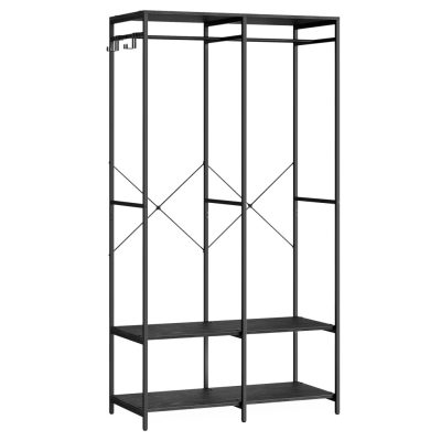 Ruhatartó, nagy teherbírású ruhatartó, akasztórudakkal, tárolópolcokkal, ébenfekete