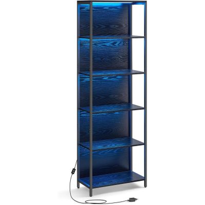 6 szintes könyvespolc, álló polcrendszer állítható LED világítással, 30,3 x 60 x 178,6 cm