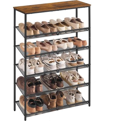 VASAGLE cipőtartó állvány, 6 szintes, 28x75x114 cm, barna-fekete