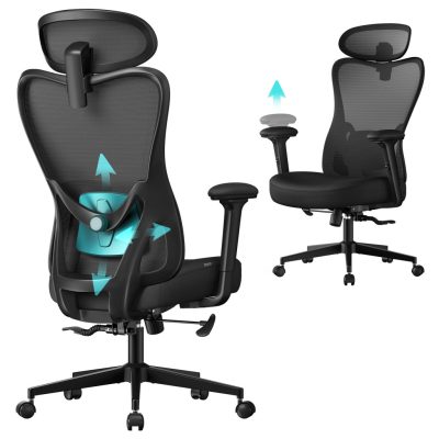 SONGMICS ergonomikus irodai szék, állítható fejtámlával és deréktámasszal, tintafekete