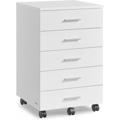 VASAGLE gurulós iratszekrény, kerekes fiókos szekrény, felhőfehér
