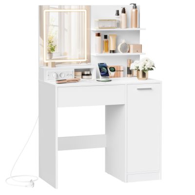 Fésülködőasztal LED-es tükörrel és elosztóval, fehér