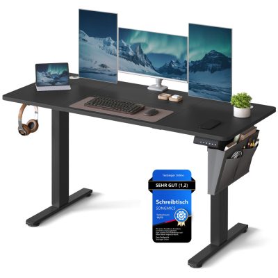 Magasságállítható elektromos íróasztal memóriával, USB-C port, 140x60 cm, tintafekete