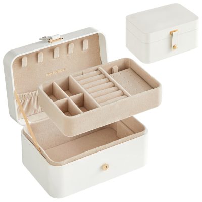 Ékszerdoboz, 2 szintes ékszertároló, 11 x 16 x 8 cm, felhőfehér