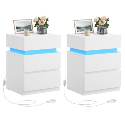 Éjjeliszekrény 2 db-os szett, LED-világítással, 35×40×55 cm, felhőfehér