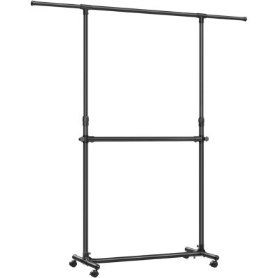 Dupla Ruhafogas, Állítható Felső Rúddal, Görgős, 113-180 cm, Fekete