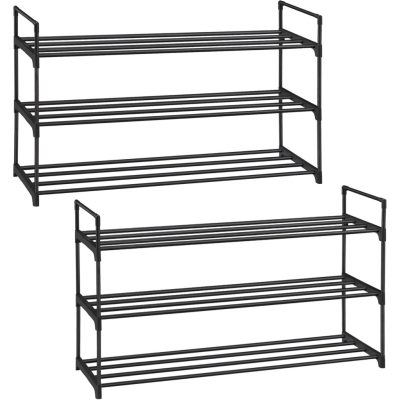 Cipőtartó 3 szintes, 2 darabos készlet, fém cipőtároló, 12–15 pár cipőhöz, fekete
