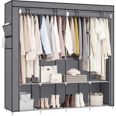 Ruhásszekrény, Hordozható Ruhatároló, 170 x 45 x 167 cm, Szürke