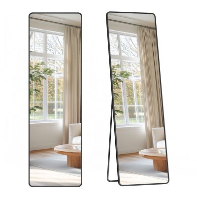 Állványos tükör, téglalap alakú, fekete, edzett üvegből, 150 x 40 cm