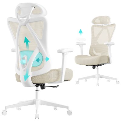SONGMICS ergonomikus irodai szék, magasságállítható, fehér-bézs