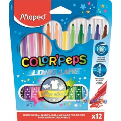 Filc készlet 12db-os MAPED "Color Peps Long Life" mosható 1-3,6 mm hegy