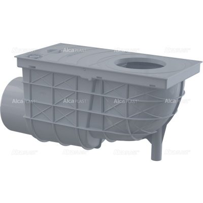Esővíz elvezető ereszcsatorna bekötő akna vízszintes kifolyással 300x155/110 szürke Alcaplast AGV3 S