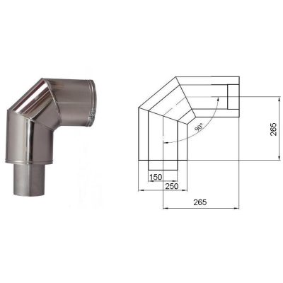 Szerelt kémény könyök 90°-os NA150/250 MAL Pr. Prémium Inox-Alu