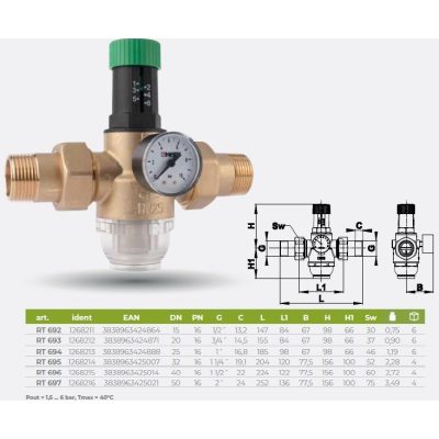 HERZ víznyomás csökkentő DN20 3/4" (szűrővel)