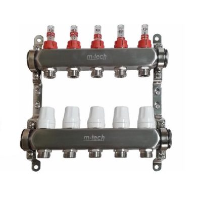 Osztó-gyűjtő 11 fűtési körrel, áramlásmérővel, rozsdamentes acél házzal 1"-3/4" M-tech UniTherm