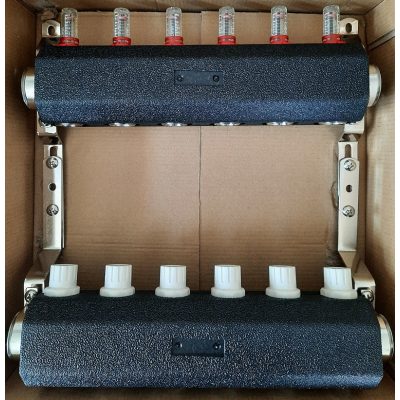 Osztó-gyűjtő 3 fűtési körrel, áramlásmérővel, rozsdamentes acél házzal, SZIGETELÉSSEL, 1"-3/4" BRH