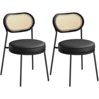 Étkezőszékek, rattan háttámlás étkezőszék készlet, műbőr, kárpitozott , tintafekete