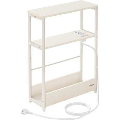 Keskeny oldal asztal töltő funkcióval 3 polcos,18 × 45 × 58 cm krém fehér