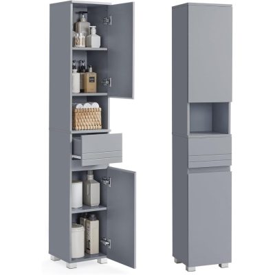 Magas fürdőszobai szekrény 30×30×170 cm, misztikus szürke színben