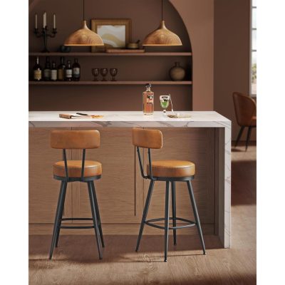 Bárszék szett, 2 db, háttámlával,65 cm magas, karamell barna színben