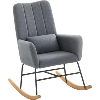 Hintaszék karfákkal, pihenőszék gyapjú borítású acélvázzal, szürke