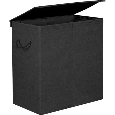 Mágneses fedelű szennyeskosár, ruhakosár 142 l, fekete
