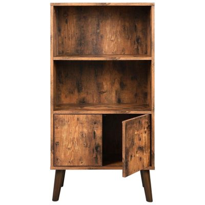 Retro könyvespolc, 2 szintes tárolószekrény ajtókkal, rusztikus barna