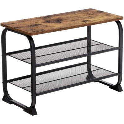 Cipőtartó, cipőpad 2 hálós polccal, 66x30x45 cm,rusztikus barna