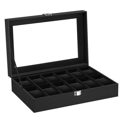 Óratároló doboz 12 órához, 32,5 x 8,5 x 19 cm, fekete