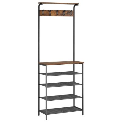 Kabáttartó, fogas cipőtároló paddal, rusztikus barna és fekete