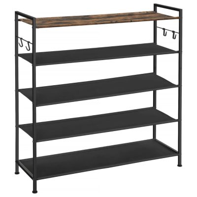 Cipőtartó 5 szintes, fém cipőtartó 20-25 pár cipőhöz, 29x89x92,5 cm, barna-fekete