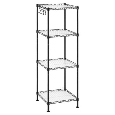 Fürdőszobai polc, fém tároló állvány, 30x30x102 cm, fekete