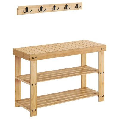 Cipőpad, fali fogas szett, polcos cipőtartó kabáttartóval, natúr