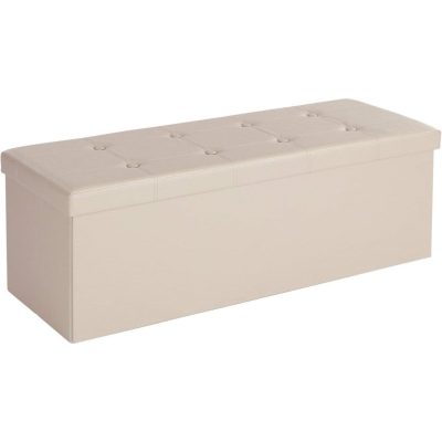 Puff, összecsukható tároló pad ottomán, teherbírás 300 kg, műbőr, bézs