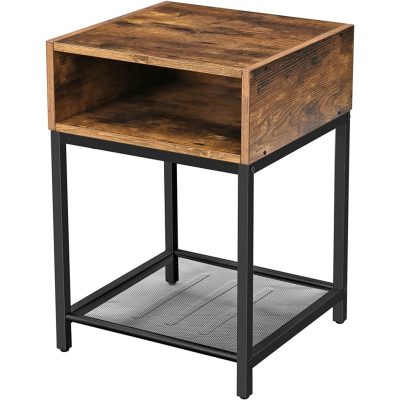 Éjjeliszekrény, oldalasztal nyitott rekesszel és hálós polccal, 40x40x58cm,vintage barna