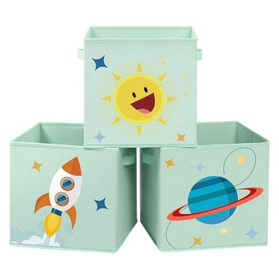 Tárolódobozok 3 db-os szett, játékrendező dobozok 30 x 30 x 30 cm, zöld