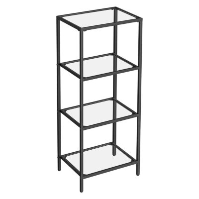 4 szintes üvegpolc, könyvespolc, fekete