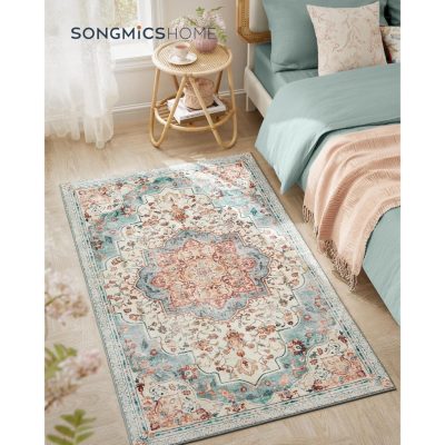 Vintage stílusú, gépben mosható szőnyeg 92 x 153, aqua blue