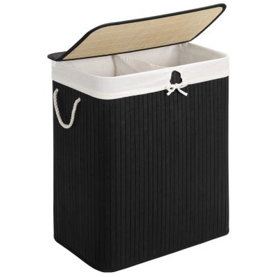 Bambusz szennyeskosár, 100 l-es szennyestartó, fekete