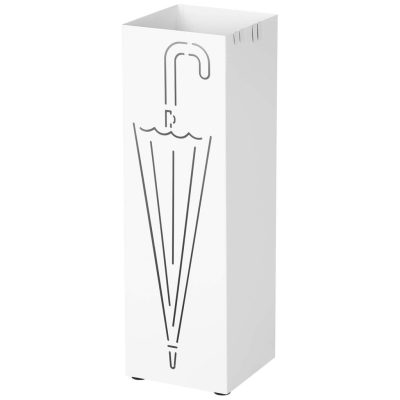 Fém esernyőtartó, esernyőtartó, akasztókkal és csepptálcával, fehér