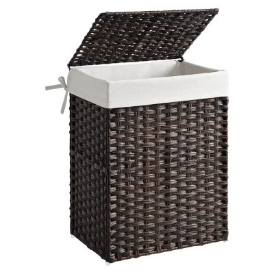 Kézzel szőtt szintetikus rattan szennyeskosár 90 l, barna