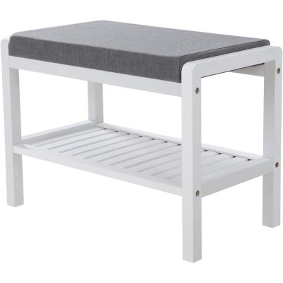 Bambusz cipőtartó párnázott üléssel, fehér-szürke